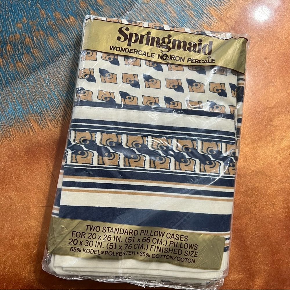Vintage NWT Springmaid Windercale No Iron Percale Pillowcases blue tan white